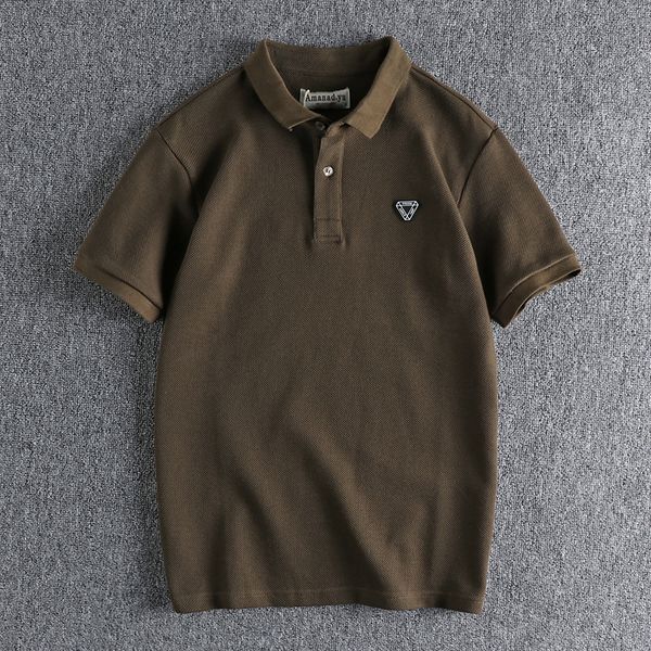 

men's polos summer american retro knitted micro chapter pattern polo shirt men's simple pure cotton short sleeve youth casual t-sh, White;black