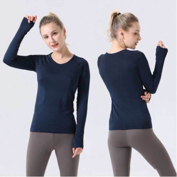 

lulu t shirt women's yoga long sleeve seamless slim fit yoga t-shirts fitness running long sleeve sports crop ladies gym blouses woman
