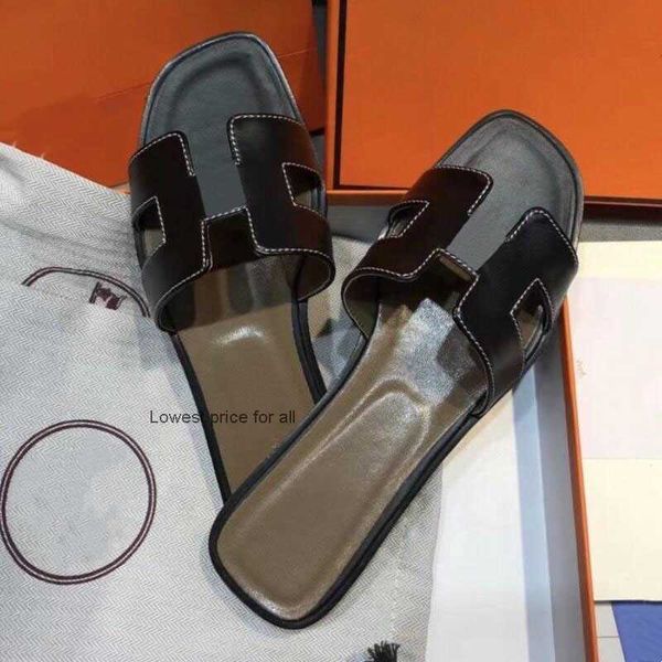 

brand beach slippers classic flat heel summer designer fashion flops leather lady slides women shoes l bath ladies sandals large size 35-42, Black