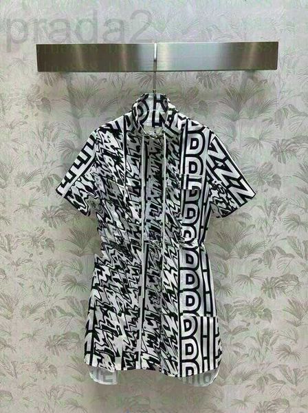 

runway dresses designer women's 23 letter printed dress with small stand collar and lapel design 219 fqxy, Black