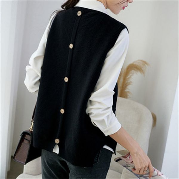 

women's vests vest sweater fashion knitted loose vintage female waistcoat oversize clothes outfit 220325, Black;white
