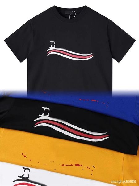 

2023 new t-shirt light luxury handdrawn signature cotton t-shirt men and women's couple round neck short sleeve loose 4 colors s-xxl, White;black