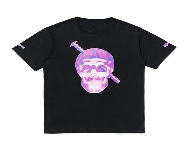 

men039s trend designer screw penetrating purple skull print t shirt summer street men and women cotton round neck short sl2244136, White;black
