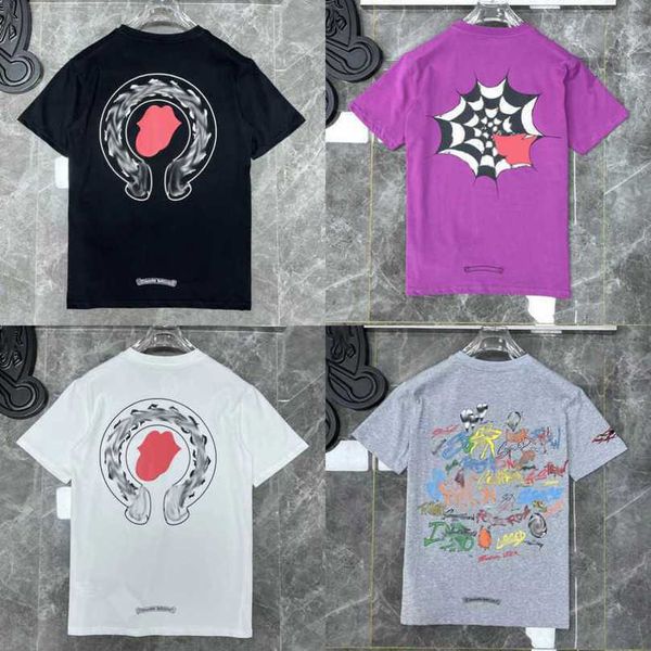 

ch luxury t-shirt men's fashion brand tees men women sanskrit letter couple sweatshirt horseshoe flower short sleeve polos cross tee t, White;black