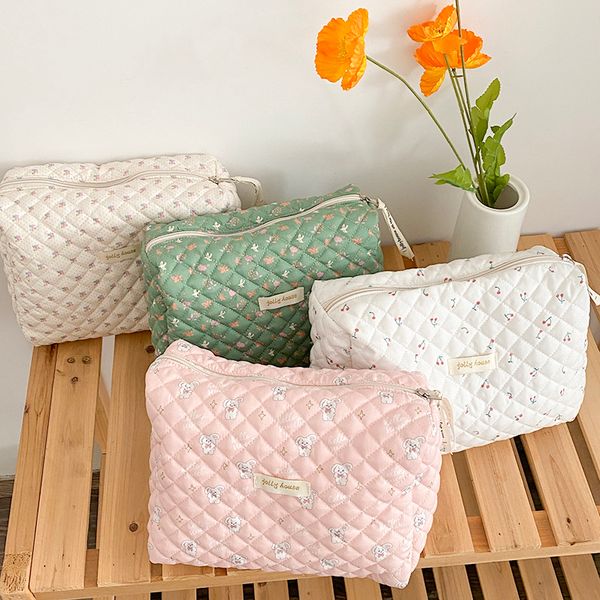 

cosmetic bags cases korean quilted cosmetic storage bag makeup bag for women portable toiletry bags female beauty cases cotton floral cosmet
