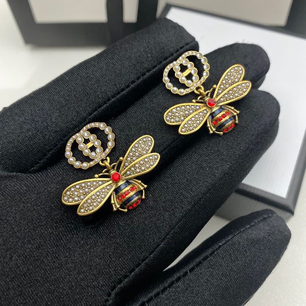 

2023 new vintage pearl g letter bee stud earrings european and american luxury earring for women designer jewelry fashion brand party gift w, Golden;silver