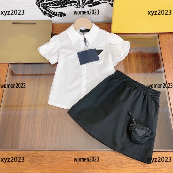 

kids designer clothes fashion girl skirt suit baby sets 2pcs solid round neck t-shirt and lace skirt size 90-150 cm mar20, White