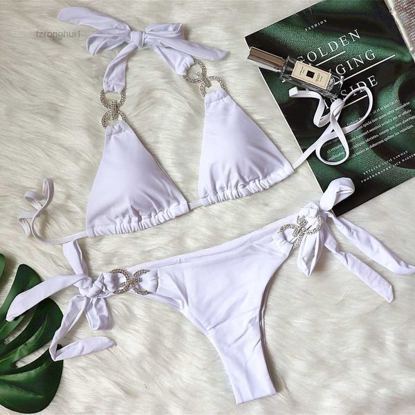 

women's swimwear 2021 new crystal solid strap bikini beach resort women j5d3, White;black