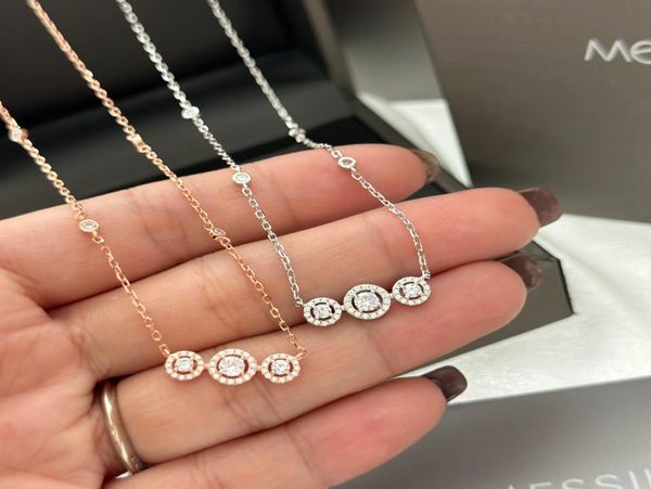 

luxury designer pendant necklace sterling silver three round zircon charm short chain choker collar for women jewelry party gift v6338260
