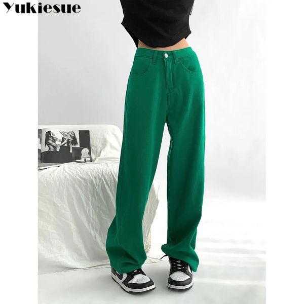 

women's jeans spring womens high waist green women's wide leg jeans baggy woman denim capris straight pants jean mom jeans trouser, Blue