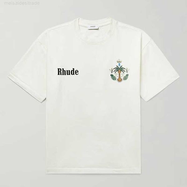 

designer oversize plus cloth fashion brand rhude design sense short lovers high street loose round neck tshirt and half sleeve5wty, White