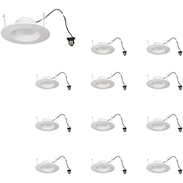 

5" 6" led recessed lighting downlight with trim, dimmable, 9w 65w, 625 lumens, soft white 3000k, wet rated 12 pack