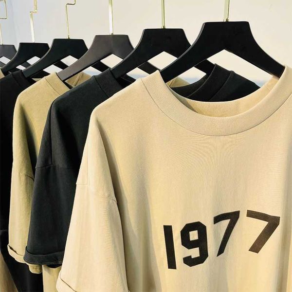 

fog t shirt mens essentialls designer tees ess women tshirts fg high edition 1977 short sleeve high loose couple round neck t-shirt, White;black