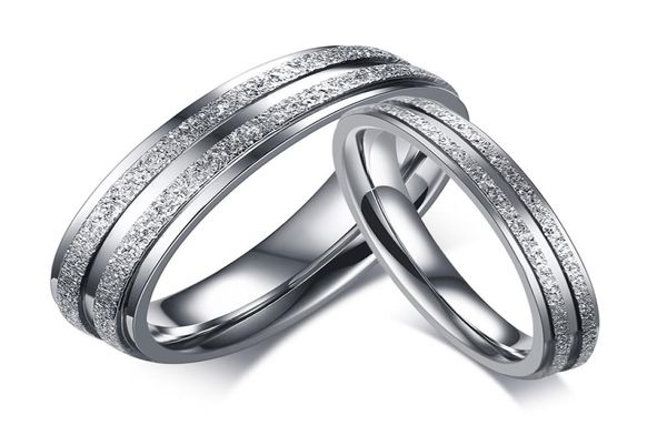 

engraving 3mm5mm silvery stainless steel rings for men women frosted flakes ring couple jewelry finger ring 1pc2847374, Silver