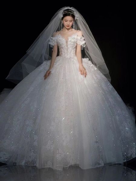 

2023 luxurys a line wedding dresses long off shoulder appliques lace mermaid bridal gowns custom made lace appliques 3d flowers wedding dres, White