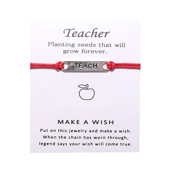 

in bulk make a wish gift card bracelet retro alloy teacher blessing hand rope bracelets gift jewelry accessories, Golden;silver