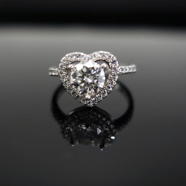 

white gold 1ct 100% moissanite engagement ring for women s925 sterling silver lab diamond promise wedding band jewelry, Slivery;golden