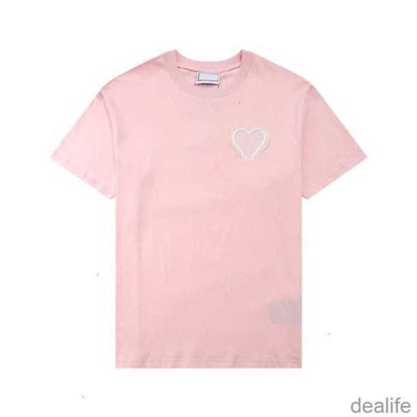 

paris fashion mens designer t shirt amis tshirts embroidered red heart solid color big love round neck short sleeve t-shirt for men and wome, White;black