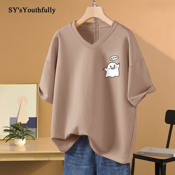 

women's plus size tshirt 100 cotton l5xl shirt shirt short sleeve women couple op 2023 summer cartoon print men v neck oversized shirts, Black