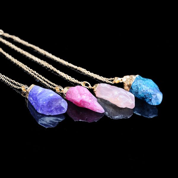 

natural crystal irregular rough stone pendant necklaces single ring mens womens sweater chain necklace accessories gift, Silver