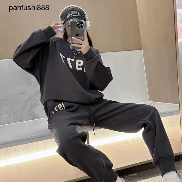 

fos casual sweater winter korean round neck fos sweater plushed men's and women's essen coat fashion brand 1977 flocking, Black