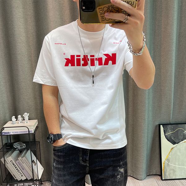 

men's t-shirts short sleeve tees 2023 summer new mercerized cotton letter print male casual youth clothing fashion ins trend wear plus, White;black