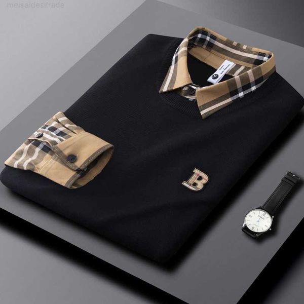 

designer luxury brand burbrys sweaters long sleeve fashion british shirt collar fake two men's backing knitwear, White;black