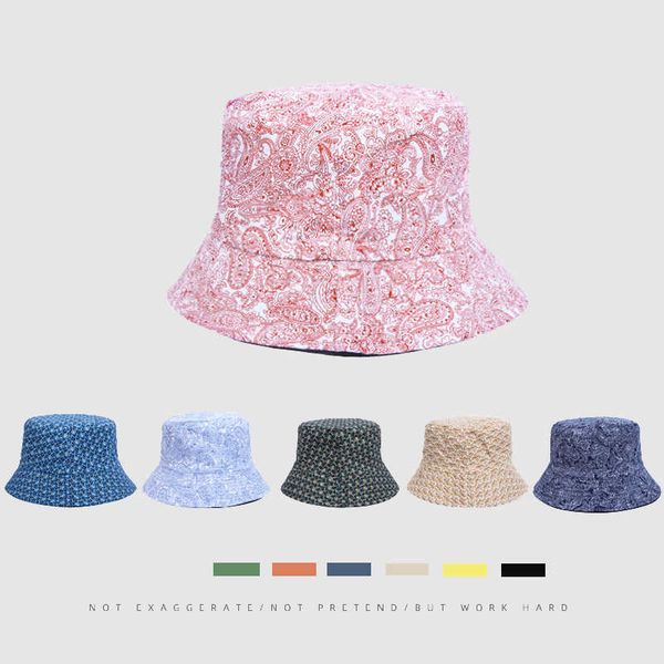 

wide brim hats 2022 new bucket hat printing double-sided wearing japanese basin cap spring and summer outdoor sunscreen womens hats p230311, Blue;gray