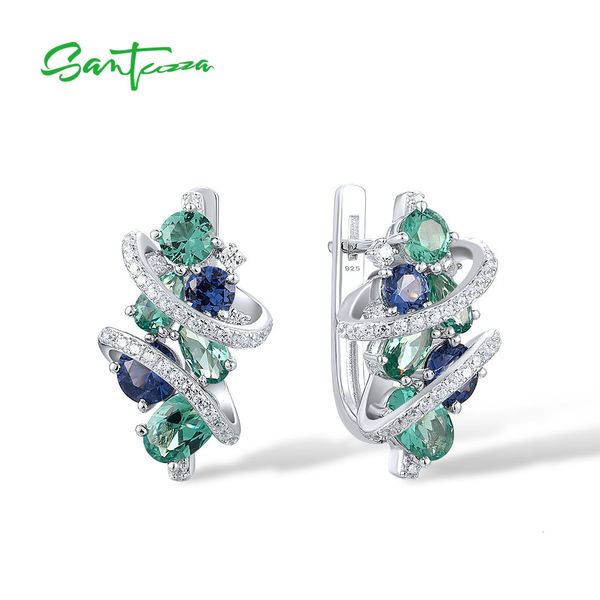 

stud santuzza silver earrings for women pure 925 sterling silver sparkling blue green spinel white cz earrings charming fine jewelry 230324, Golden;silver