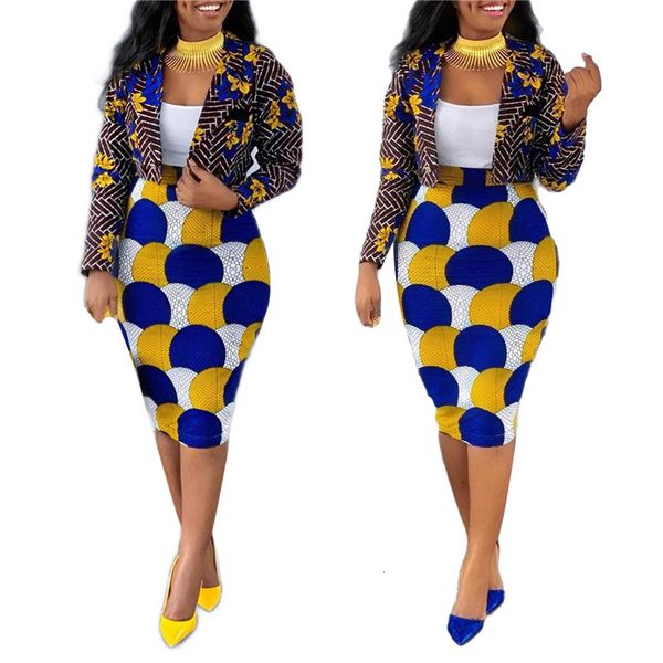 

two piece dress 2pcs women fashion and elegance outfits multicolor print lapel long sleeves suit jacket high-waist knee-dress for ladies 230, White