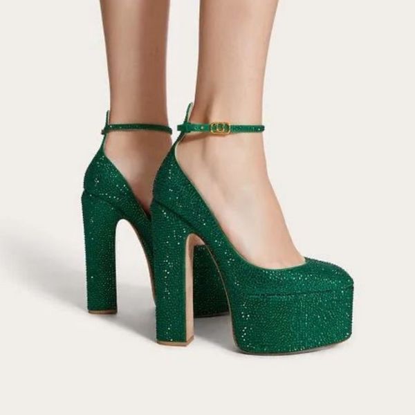 

spring/summer fashion shoes buttons embellish shallow shoes with crystal high heels 15.5cm high-end designer evening dress platform for wome, Black