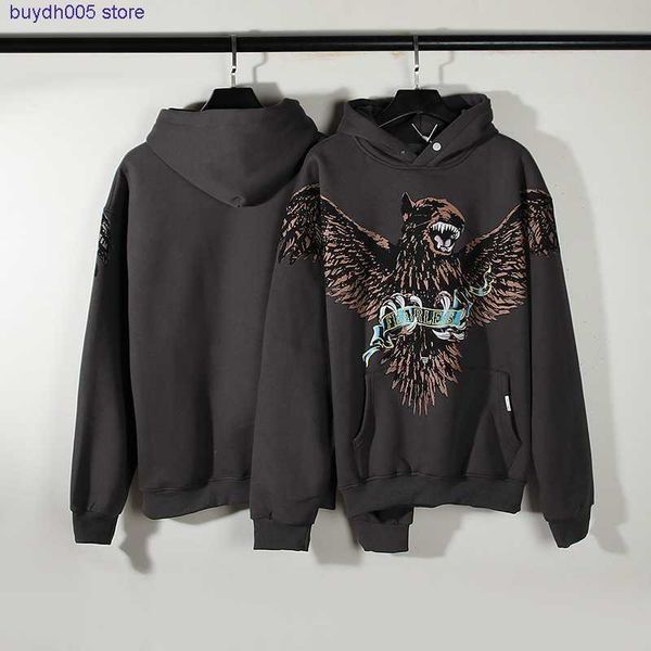 

7az5 new men's and women's hoodies fashion design brand present eagle dog print washed distressed sweater plush coat nf1s, Black