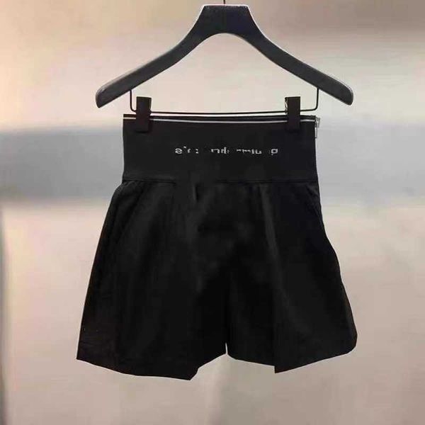 

aw dawang's new summer letter ribbon wide leg pants elastic wang waist shorts women's cotton contrast color thin fashion shortswg, Blue