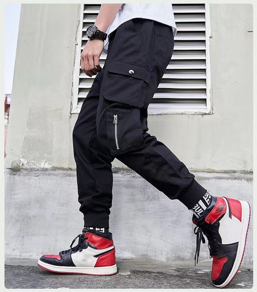 

mens designer cargo pants with pockets long trouser for male style overall streetwear high street sweatpant vintage capris leggings, Black