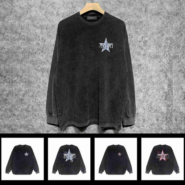 

designer fashion maker mairi street high edition colorful five point star washed old long sleeve tshirt sweateruc8w, Black