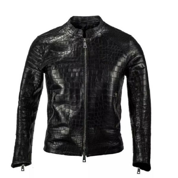

men's leather faux men real emboss jacket biker motorcycle black alligator 230324