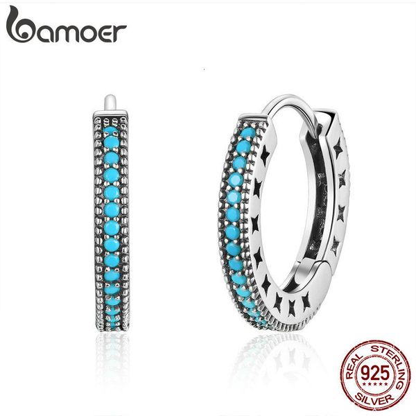 

hoop huggie genuine 925 sterling silver blue turquoise hollow star hoop earrings for women geometric silver ear buckles jewelry gift 230324, Golden;silver