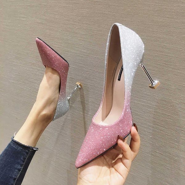 

dress shoes comemore 2022 pointed toe french stiletto high heel gradient pink wedding shoes on heels women luxury female spring summer g2303, Black