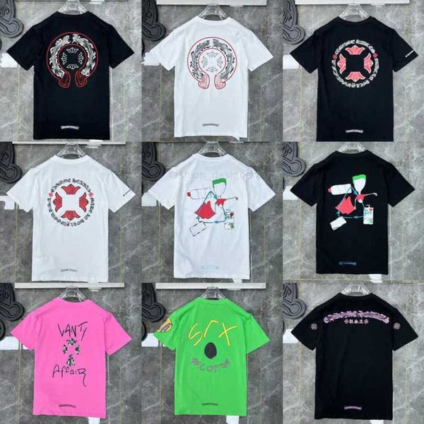 

ch luxury t-shirt men's classic brand tees men women sanskrit letter sweatshirts short sleeve horseshoe designer couple t-shirts cross, White;black