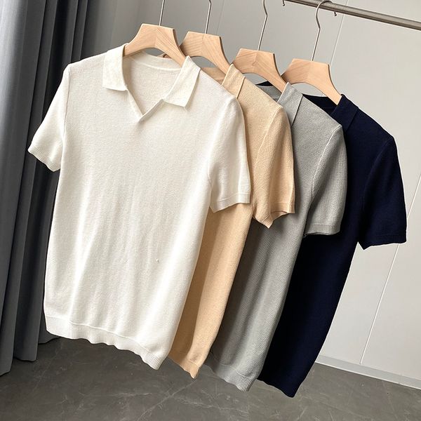 

men's polos flat knitting machine pineapple needle men's lapel short sleeve men's t-shirt summer fashion casual polo shirt 23, White;black
