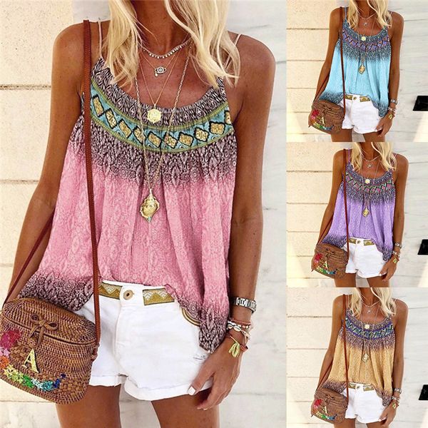 

women's tanks camis women's tank leisure casual shirt ladies summer t shirt sleeveless loose boho print femme 230325, White
