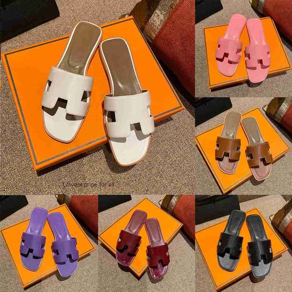 

designer h slippers oran sandals for women ladies summer casual fashion luxury classic flat leather solid home beach slides shoes, Black
