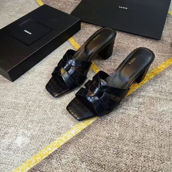 

2023 high heeled slippers sandals fashion women shoe luxury brand designer shoes ladies thick heel luxurys designers woman red black slipper