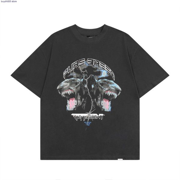 

cr4s 2023 new men's and women's t shirt fashion design brand present hell double headed dog lightning bull terrier high street loo, White;black