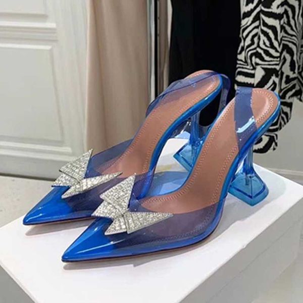 

dress shoes 2023 women's pointed toe high heel shoes butterfly-knot one word belt party female shoes summer new rhinestone cover toe sa, Black
