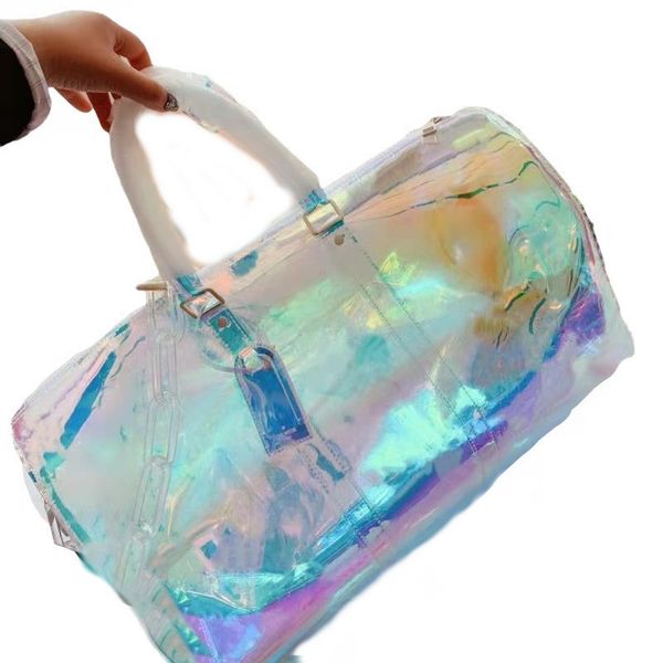 

travel bag 2023 laser printing chain hand luggage pvc duffel duffle bags men and one shoulder his large transparent a designer shoulder luxu