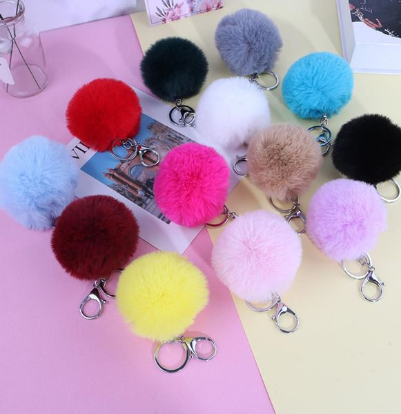 

8cm fluffy faux rabbit fur ball keychains women girls car school bag key ring cute pompom key chain accessories6749922, Silver