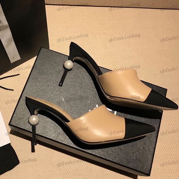

womens stiletto sandals classic designer pointy slippers small incense beads dress shoes stitching office banquet party shoes retro mule wom, Black