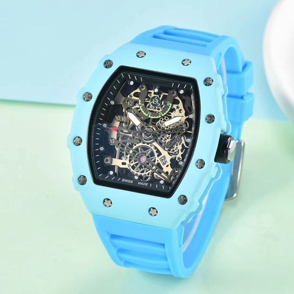 

wristwatches for 2023 new mens watches three stitches quartz watch luxury brand rubber belt men accessories tonneau shape fashion ric, Slivery;brown