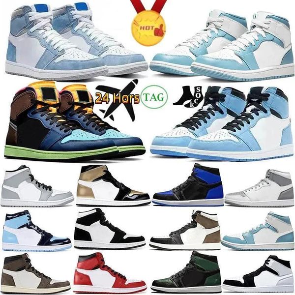 

mens jumpman 1 high og basketball shoes 1s university blue patent royal gorge green stage electro orange dark mocha bred shadow unc twist me